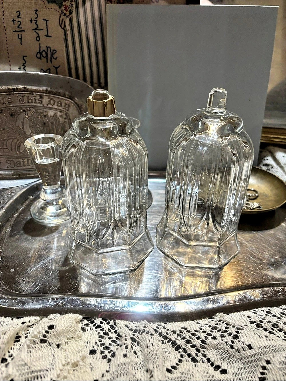 Vintage Clear Glass Paneled Petal Peg Votive Holders Set of 2 🕯️ Sconce Inserts